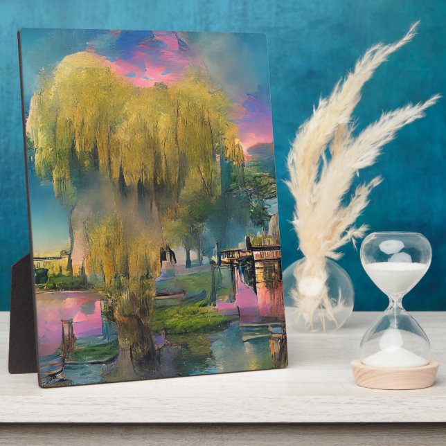 Willow tree at sunset by the pond plaque (Side)