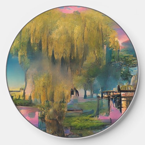 Willow tree at sunset by the pond   wireless charger 