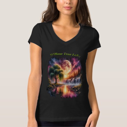 Willow tree beside a big waterfall T_Shirt