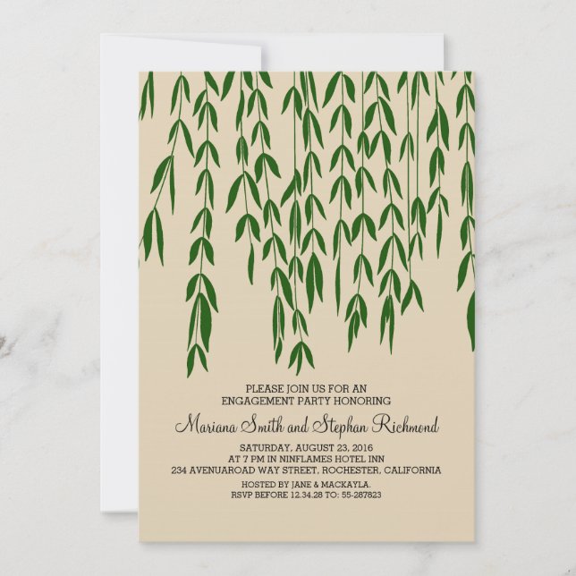 Willow Tree Branches Kraft Paper Engagement Party Invitation (Front)
