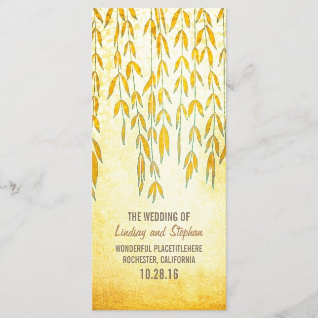 Willow Tree Branches Rustic Lights Wedding Program (Front)