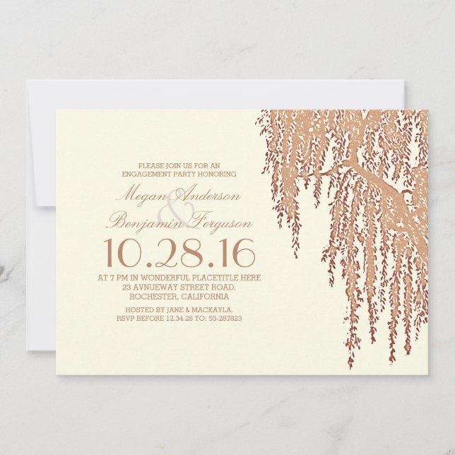 Willow tree elegant outdoor engagement party invitation (Front)