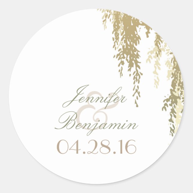 willow tree elegant wedding classic round sticker (Front)