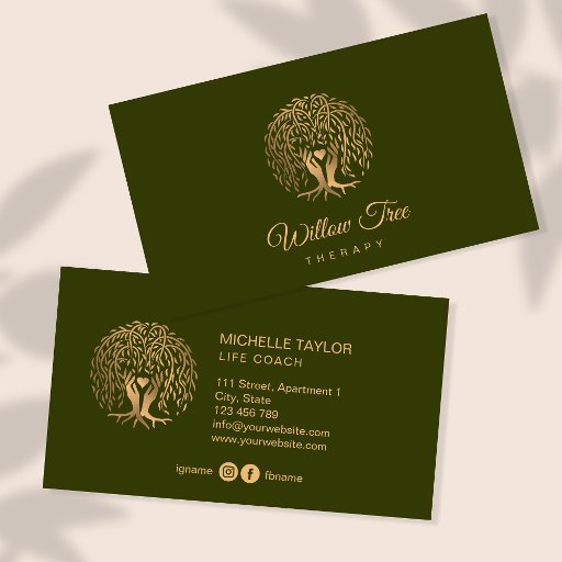 Customizable Willow Tree of Life Coach, Therapy, Psychologist Business Card
