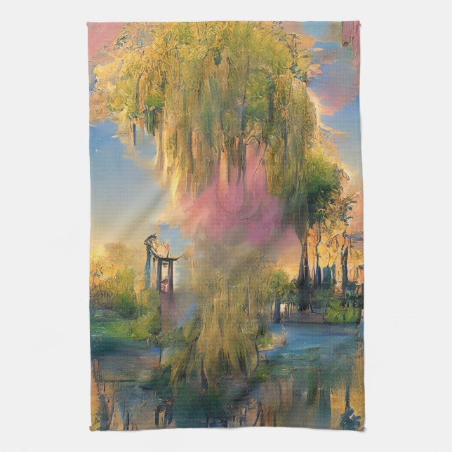  Willow tree of the future at sunset  Kitchen Towel (Vertical)