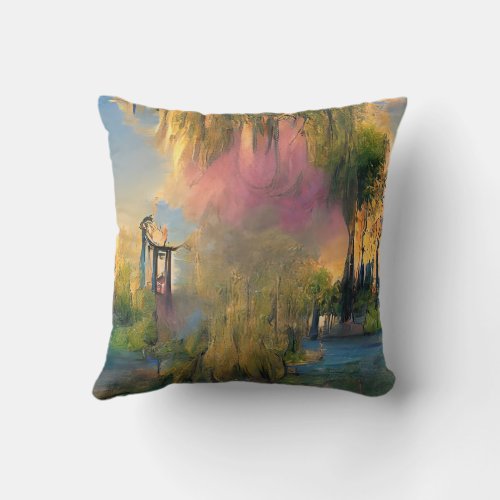  Willow tree of the future at sunset Throw Pillow