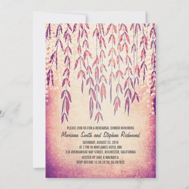 Willow Tree String Lights Rehearsal Dinner Invitation (Front)