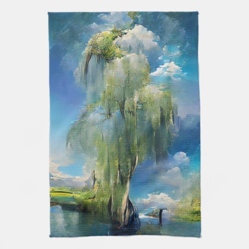 Willow tree to the sky Abstract Kitchen Towel