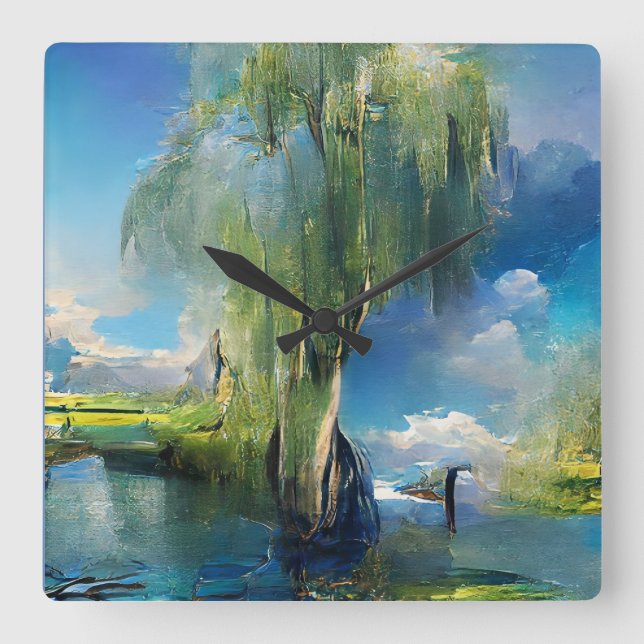 Willow tree to the sky Abstract  Square Wall Clock (Front)