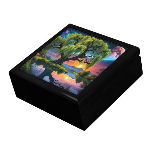 Willow tree under a Full Moon N Starry sky Sunset Gift Box