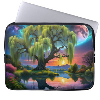 Willow tree under a Full Moon N Starry sky Sunset Laptop Sleeve