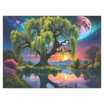 Willow Tree Under A Full Moon N Starry Sky Sunset Tissue Paper by minx267 at Zazzle