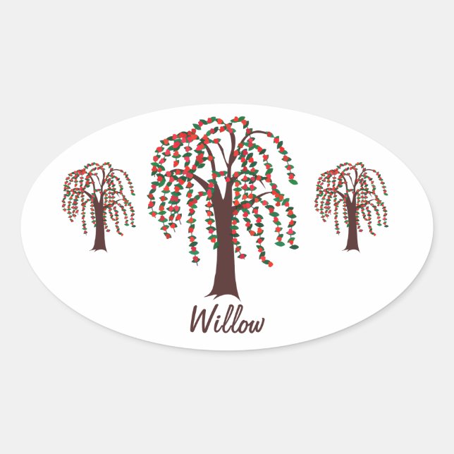 Willow Tree with Hearts - Customizable Oval Sticker (Front)