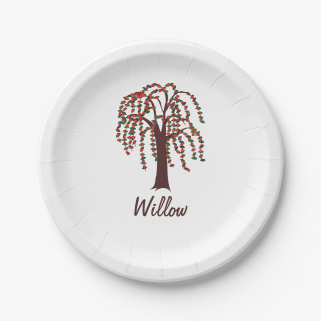 Willow Tree with Hearts - Customizable Paper Plates (Front)