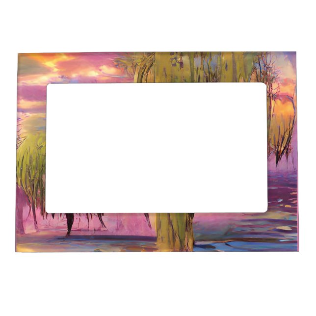  Willow trees at Pink sunset by the pond  Magnetic Frame (Front)