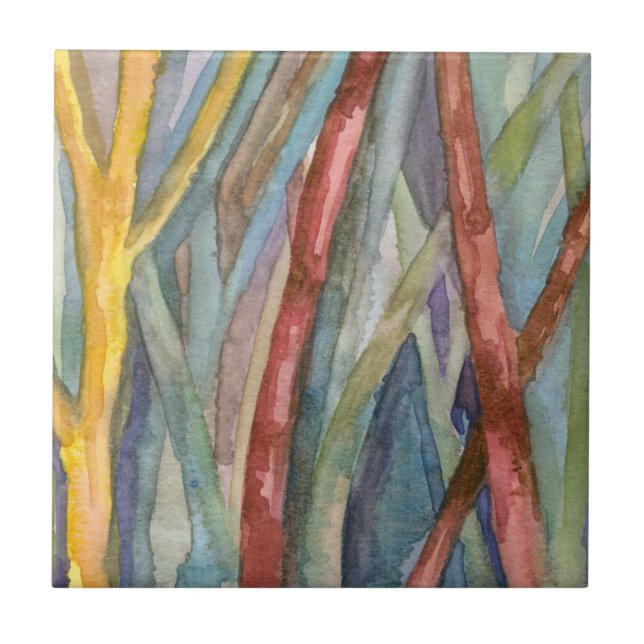 Willow Trees Creekside Autumn Watercolor Ceramic Tile (Front)