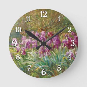 Willows and Irises by a Creek Round Clock