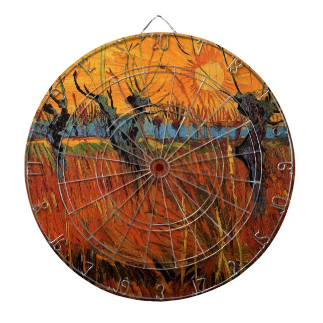 Willows at Sunset by Vincent van Gogh Dartboard With Darts (Front)
