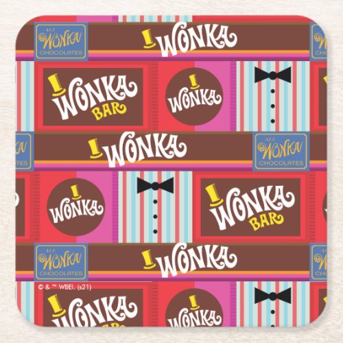Willy Wonka Candy Pattern Square Paper Coaster