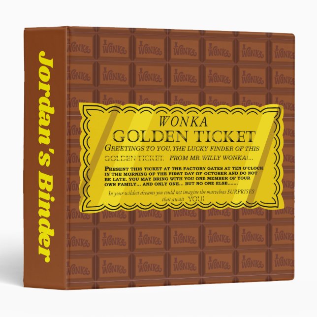 Willy Wonka Golden Ticket 3 Ring Binder (Front/Spine)