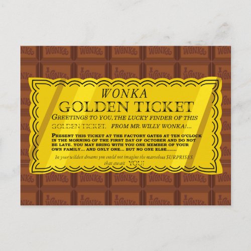 Willy Wonka Golden Ticket Postcard