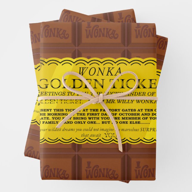 Willy Wonka Golden Ticket Wrapping Paper Sheets (In situ)