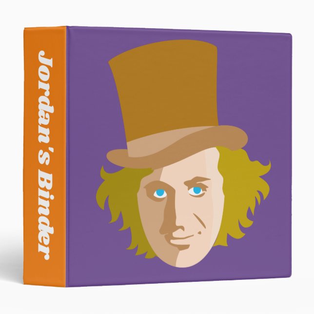 Willy Wonka Stenciled Face Graphic 3 Ring Binder (Front/Spine)