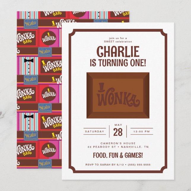 Willy Wonka & the Chocolate Factory Birthday Invitation (Front/Back)