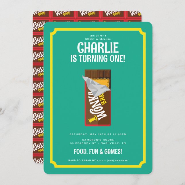 Willy Wonka & the Chocolate Factory Birthday Invitation (Front/Back)