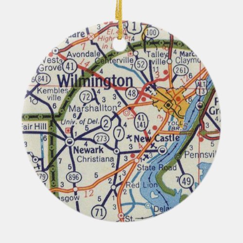 Wilmington DE Vintage Map Ceramic Ornament