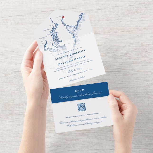 Wilmington DE Wedding QR Code Seal and Send All In One Invitation (Tearaway)