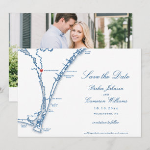 Wilmington NC Map Navy Blue Save The Date