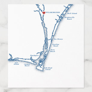 Wilmington NC Map Navy Blue Wedding Envelope Liner
