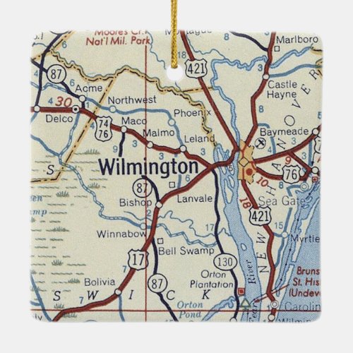 Wilmington NC Vintage Map Ceramic Ornament