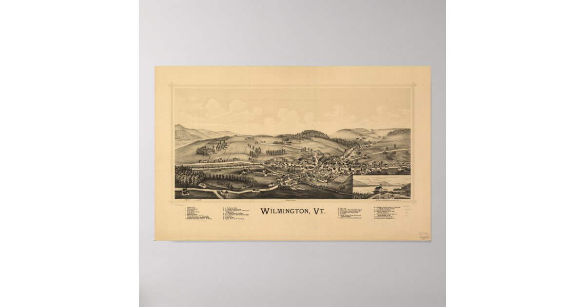 Wilmington Vermont 1891 Antique Panoramic Map Poster