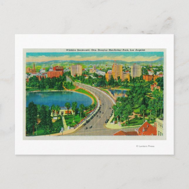 Wilshire Boulevard, Gen. Douglas MacArthur Postcard (Front)