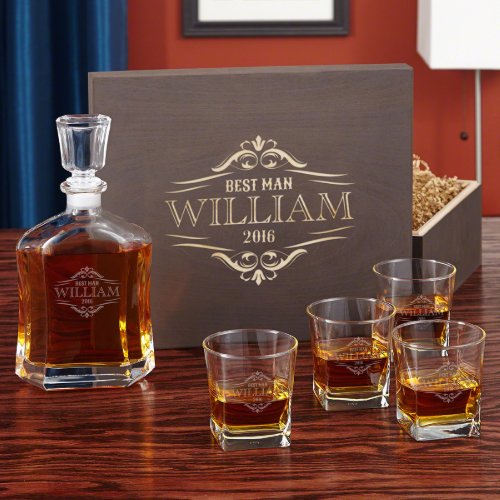 Wilshire Engraved Whiskey Glass Set  Decanter 