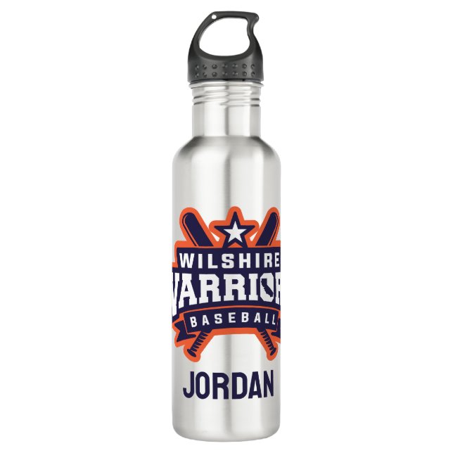 Wilshire Warriors Baseball League Logo Stainless Steel Water Bottle (Front)