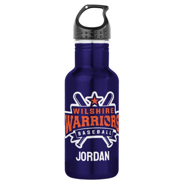 Wilshire Warriors Baseball League White Logo Stainless Steel Water Bottle (Front)