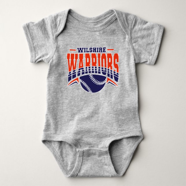 Wilshire Warriors Navy Baseball Logo Baby Bodysuit (Front)