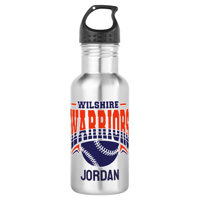 Wilshire Warriors Navy Baseball Logo Stainless Steel Water Bottle (Front)