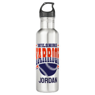 Wilshire Warriors Navy Baseball Logo Stainless Steel Water Bottle