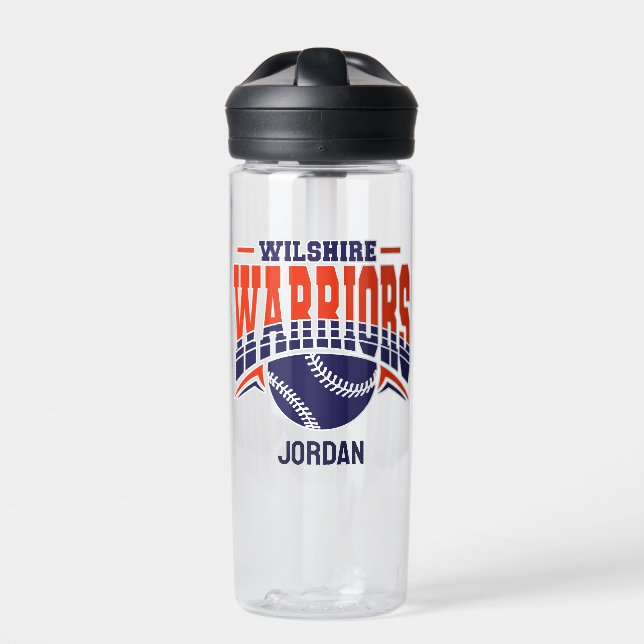 Wilshire Warriors Navy Baseball Logo Water Bottle (Front)