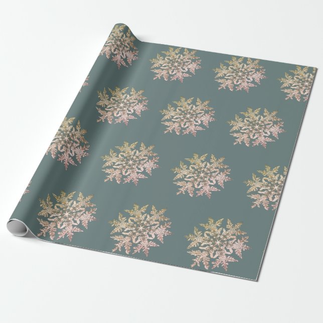 WILSON BENTLEY SNOWFLAKE ON BLUE GREY  WRAPPING PAPER (Unrolled)