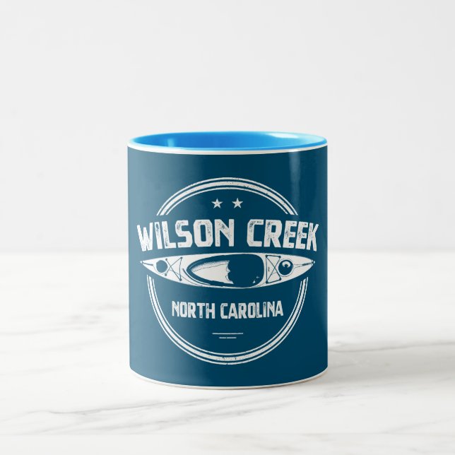 Wilson Creek North Carolina Kayaking Two-Tone Coffee Mug (Center)