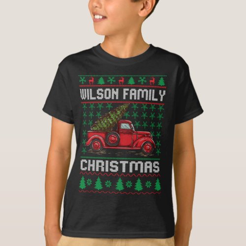 Wilson Family Ugly Christmas Sweater Red Truck Fun