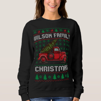 Wilson Family Ugly Christmas Sweater Red Truck Fun