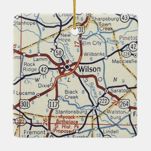 Wilson NC Vintage Map Ceramic Ornament