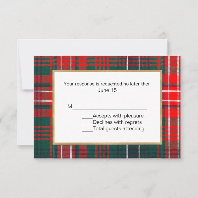 Wilson Tartan Plaid Wedding RSVP Card (Front)