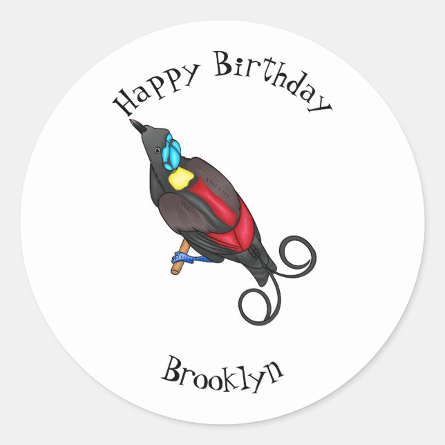 Wilson's bird-of-paradise bird cartoon classic round sticker (Front)